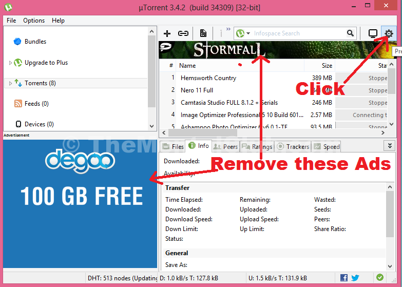 remove advertisement from free version of uTorrent