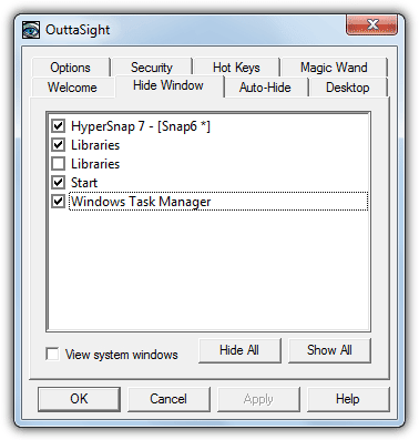 outtasight hide running programs in windows