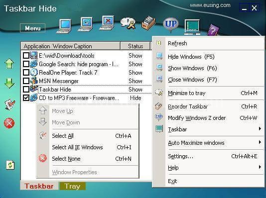 taskbar hide running programs