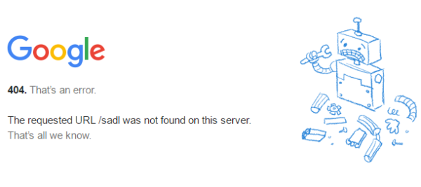 404 not found error page of google