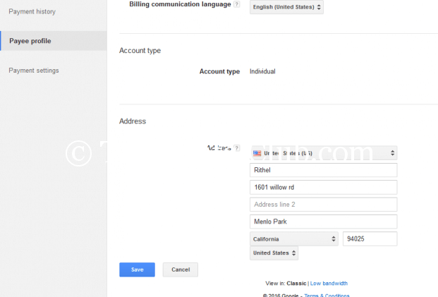 US Google Adsense Address