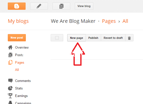 add a new page in blogger