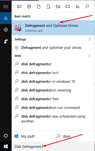 disk defragment tool in Windows 10