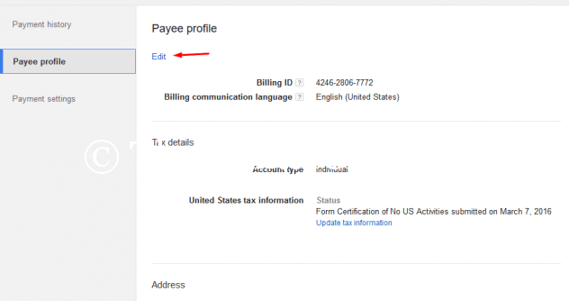 edit payee profile in google adsense