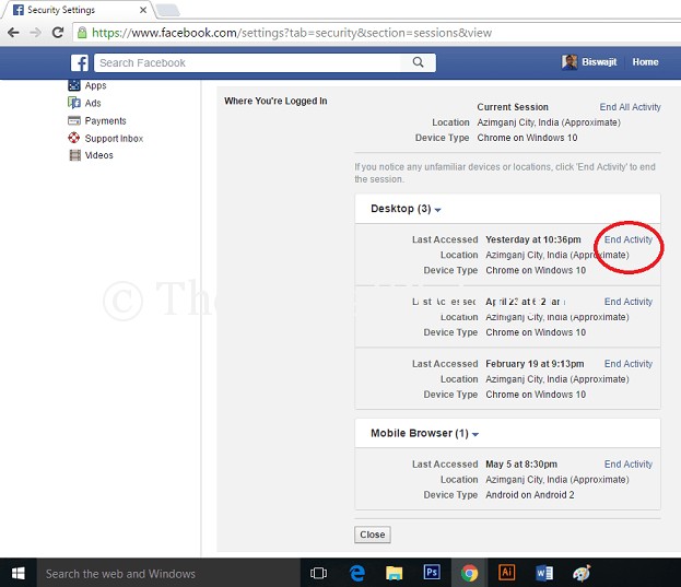 logout from facebook remotely