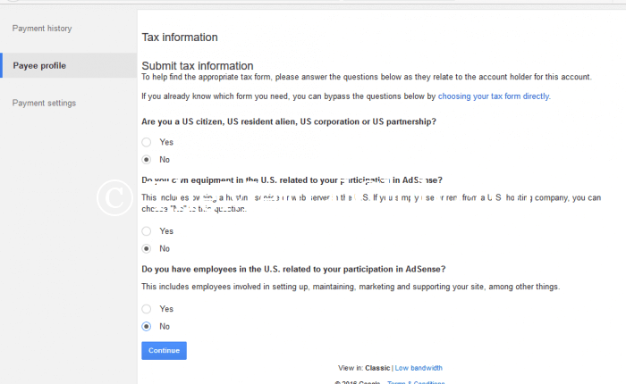 submit tax information on google adsense