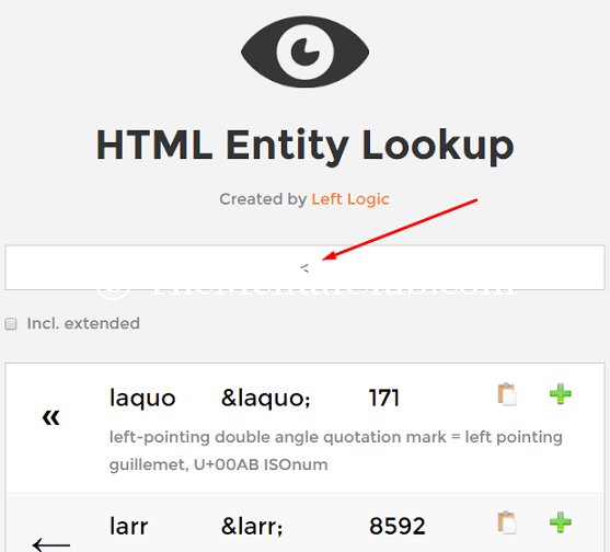 HTML Entity Lookup