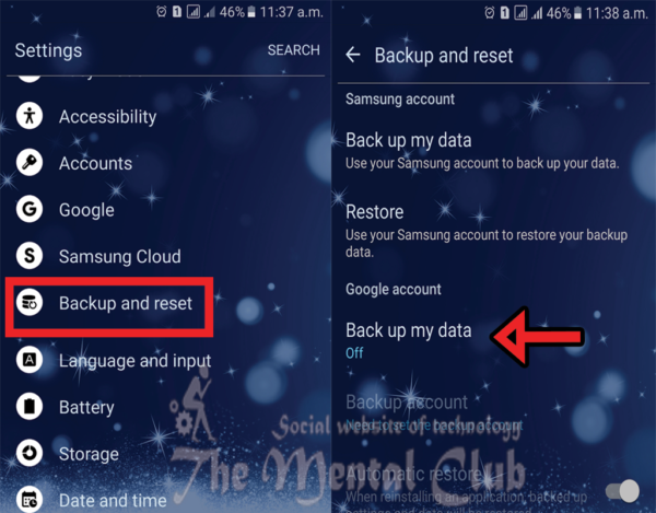 Backup and Reset android data