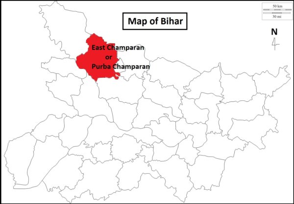 Location map of East Champaran District