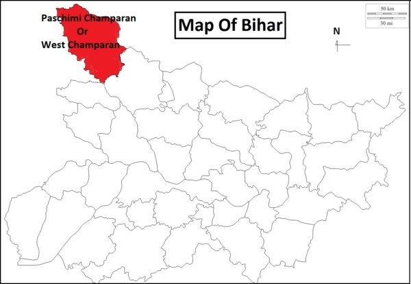 Location map of West Champaran District