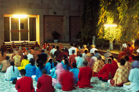Bihar School of Yoga at night