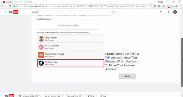 How to move Personal to brand youtube account 2