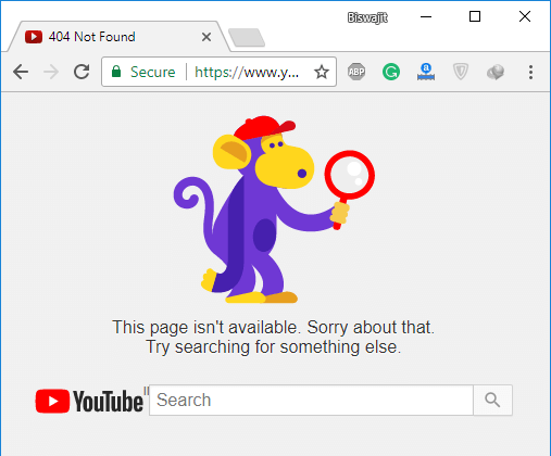 YouTube 404 Not Found Page