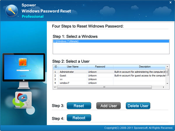 Choose a User account and Reset password