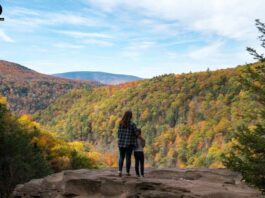 Mother and Child at Catskill mountains on an autumn day